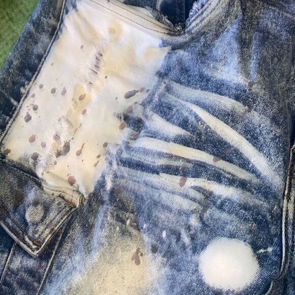 AHP Another Hype Piece super distressed fringed buckle paint splash stretch jean - Picture 11 of 13